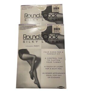 Bundle of 2 Round the Clock Vintage Silky Lycra Pantyhose Ivory Sz A